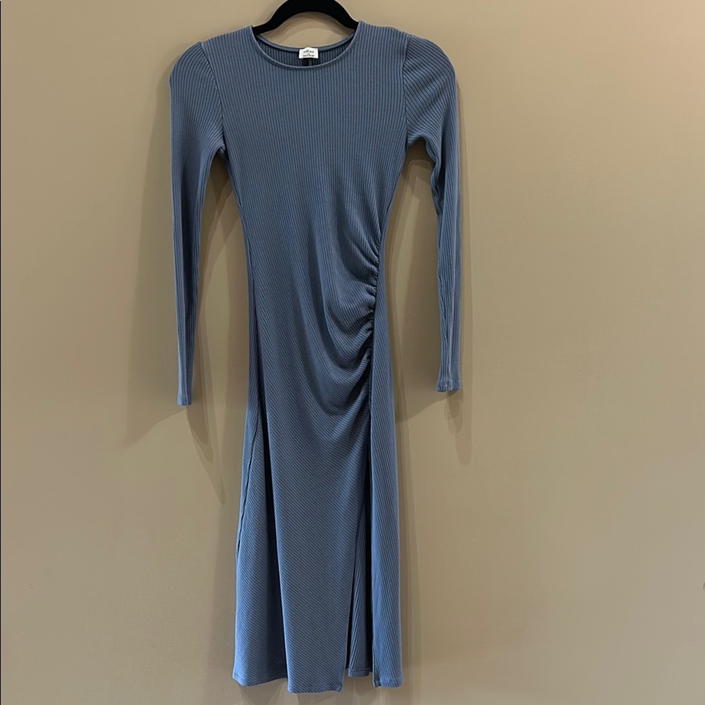 Aritzia Wilfred Blue Long Sleeve Bodycon Dress with Slit